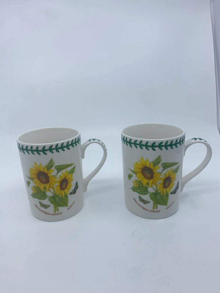 2 BOTANIC GARDEN SUNFLOWER FLORAL MUGS.