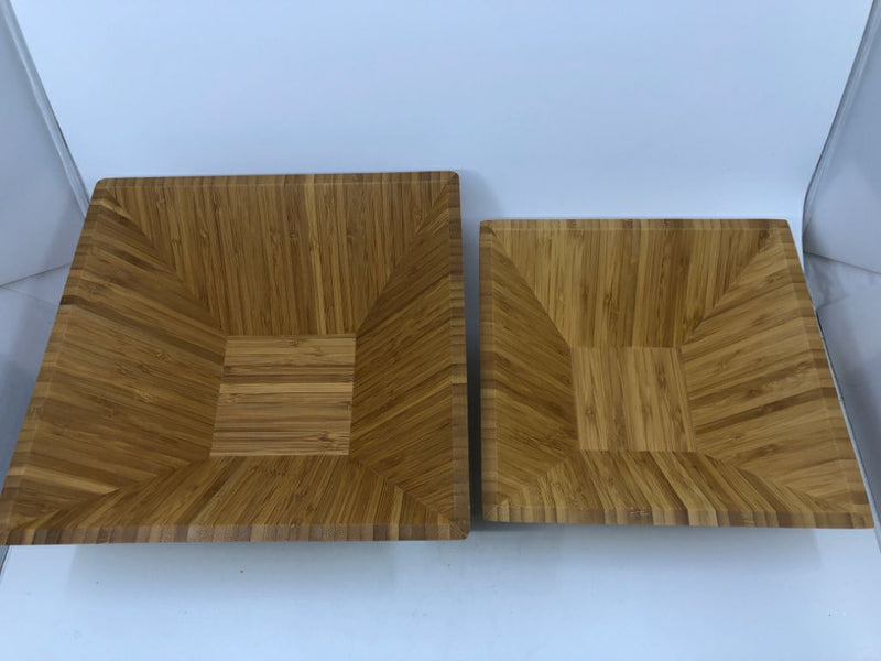 2 BAMBOO SQUARE NESTING SERVING BOWLS.