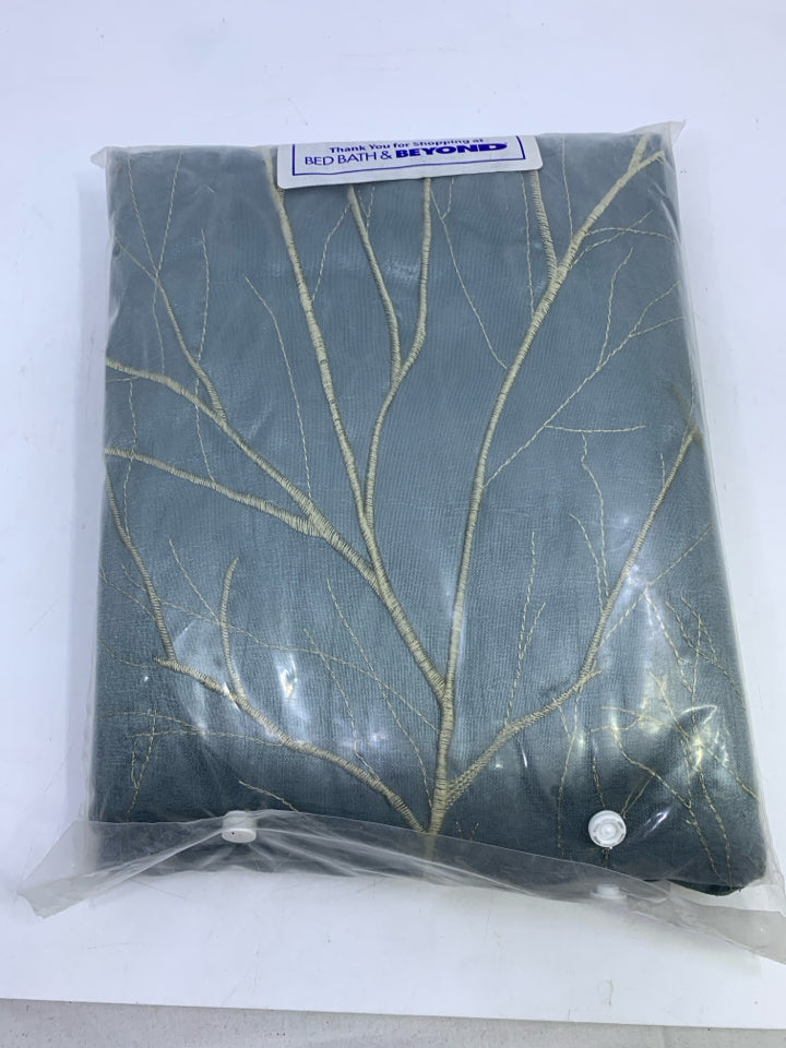 NIP BLUE W/ GOLD EMBROIDERED TREES CURTAIN 1 PANEL.