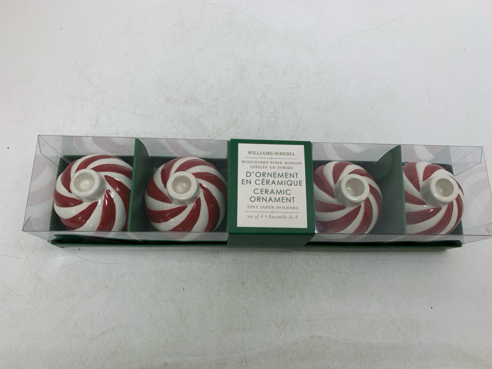 NIB 4 TINY TAPERED CANDLE HOLDERS PEPPERMINT SHAPED WILLIAM-SONOMA.
