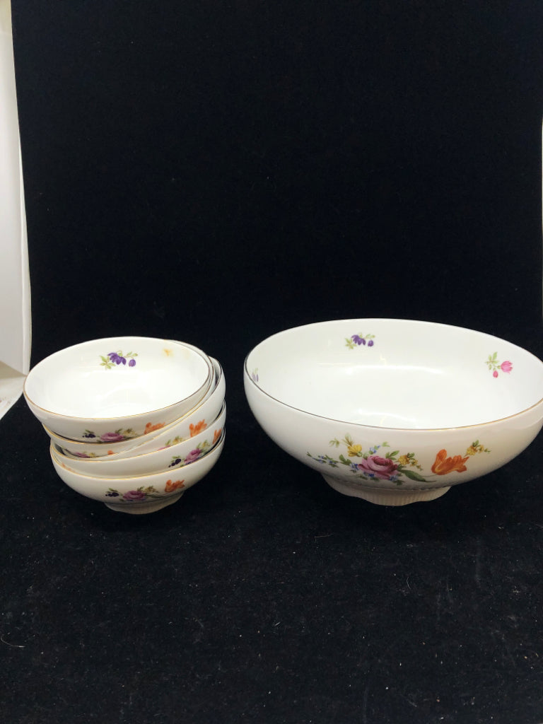 6PC VTG FLORAL SERVING BOWL SET- 1 LARGE BOWL, 5 SMALL BOWLS.