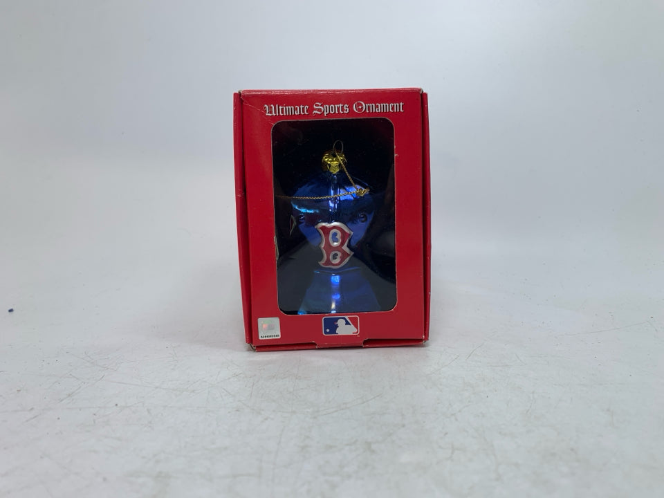 IN BOX SCOTTISH CHRISTMAS BLUE RED SOX ORNAMENT.