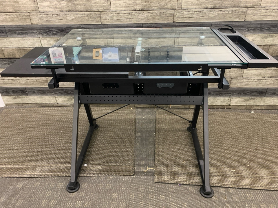 ARTISTS DESK W/ANGLED TOP & STORAGE.