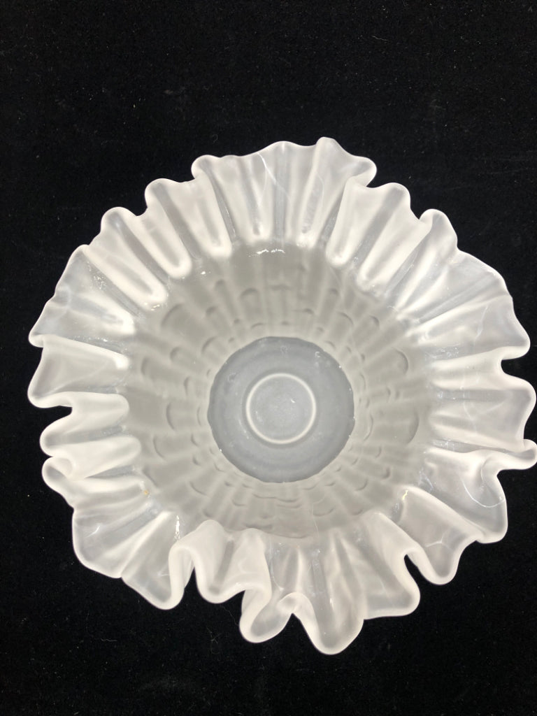 FROSTED RUFFLED GLASS CANDLE HOLDER.