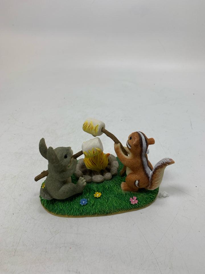 " TOASTING MARSHMALLOWS" RABBIT & CHIPMUNK.