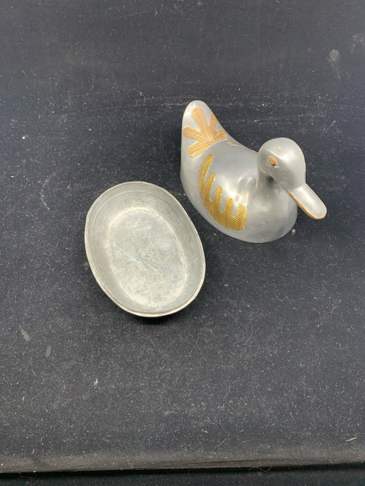 HEAVY METAL CARVED DUCK TRINKET DISH.