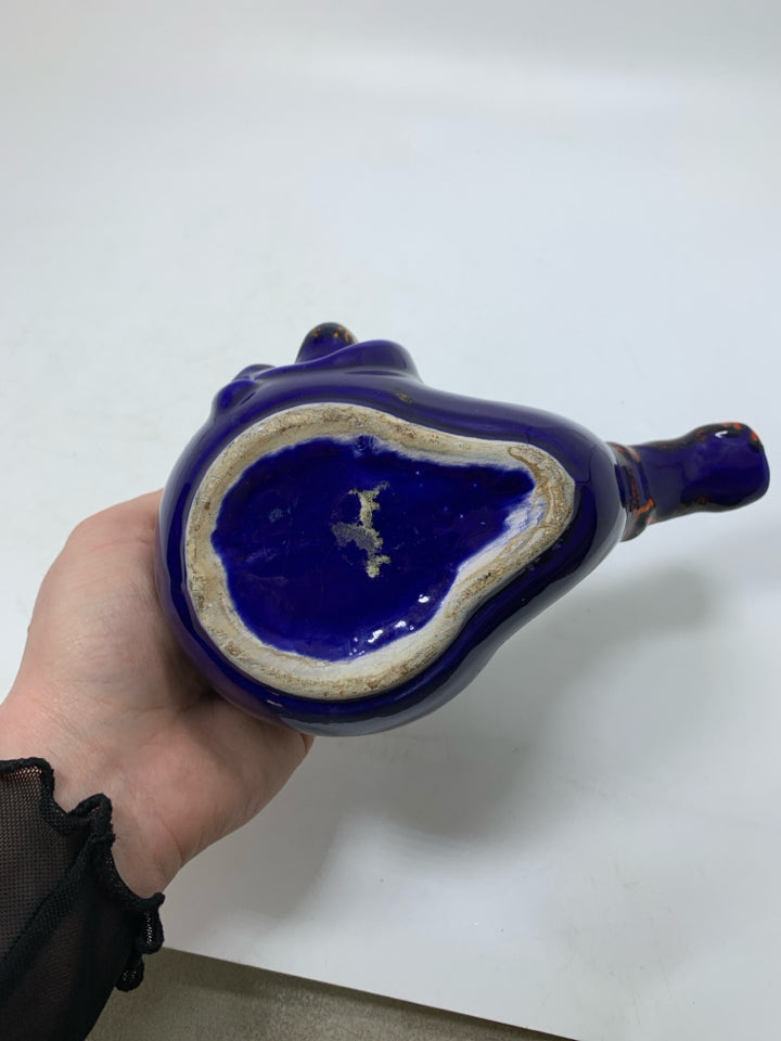 COBALT BLUE W/ ORANGE SPECKLED DETAILS W/ HANDLE LIQUID POURER.
