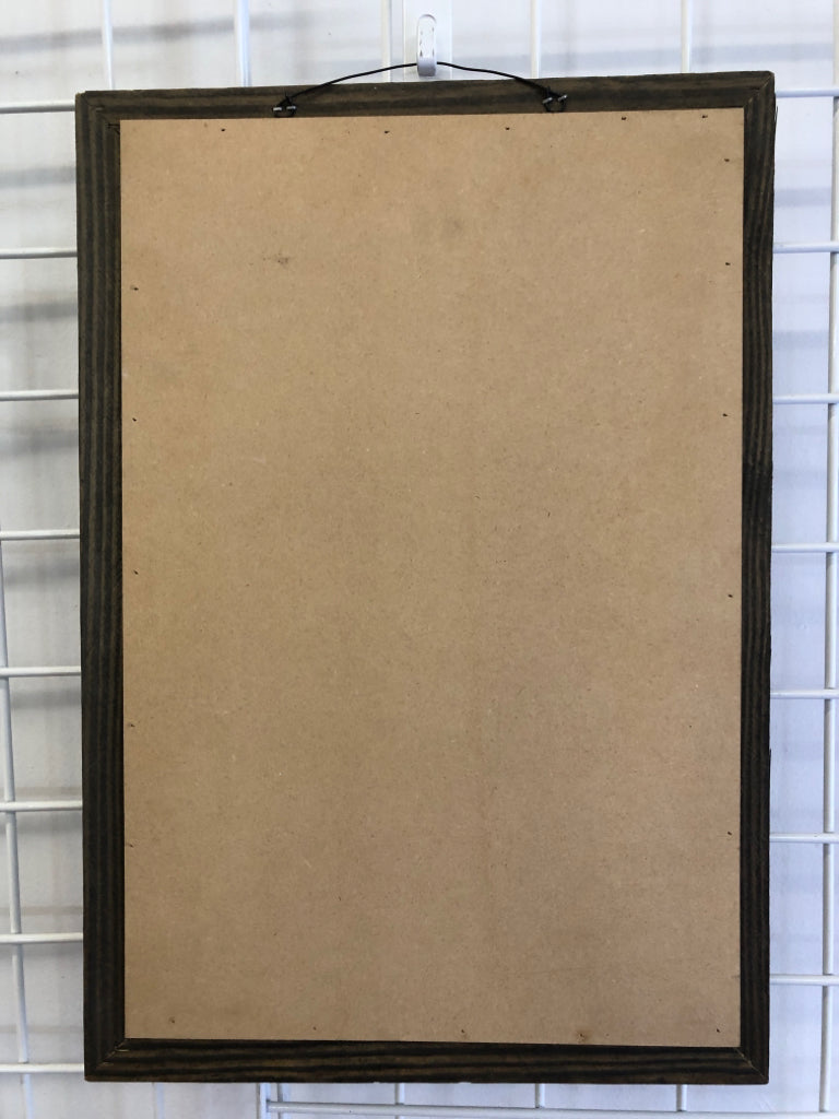 BROWN COW DISTRESSED WOOD FRAME WALL HANGING.