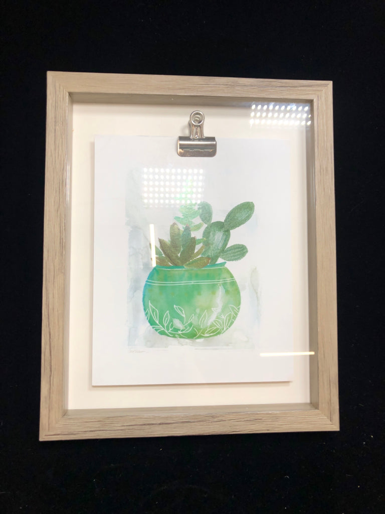 CACTUS WATERCOLOR IN GREY SHADOWBOX.