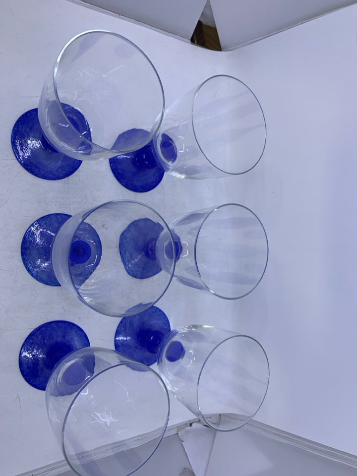 6 LARGE BLUE STEM GOBLETS.