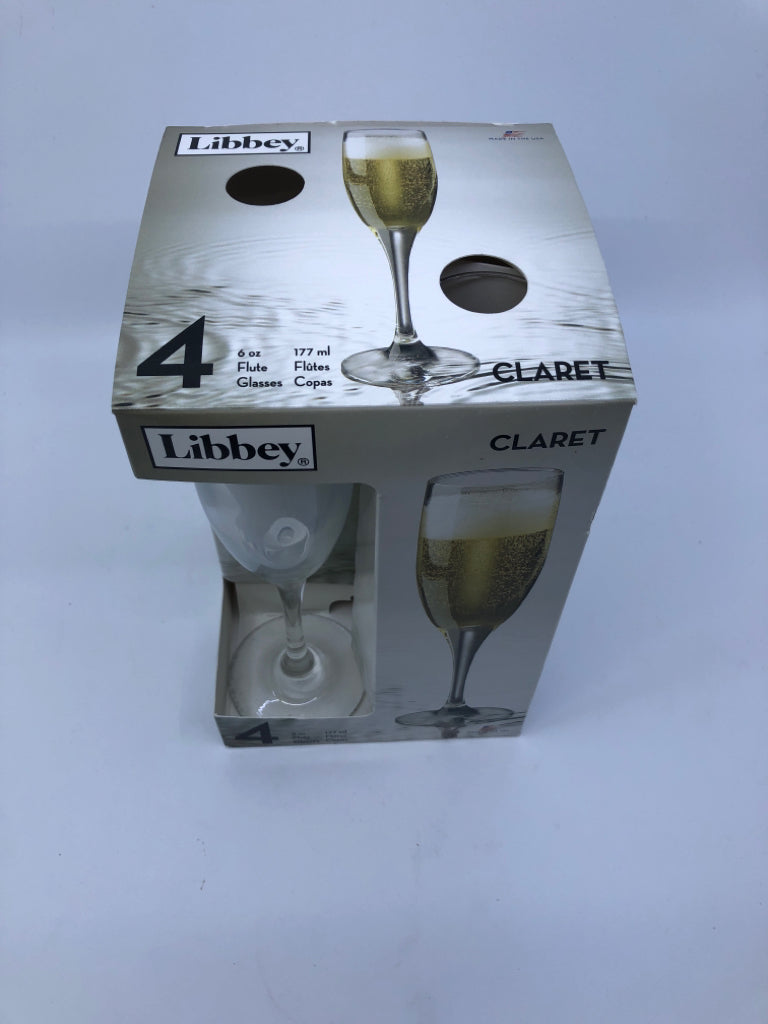 4 NIB LIBBY CLARET GLASSES.