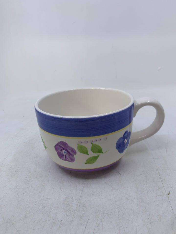 PURPLE BLUE FLOWERS SOUP MUG.