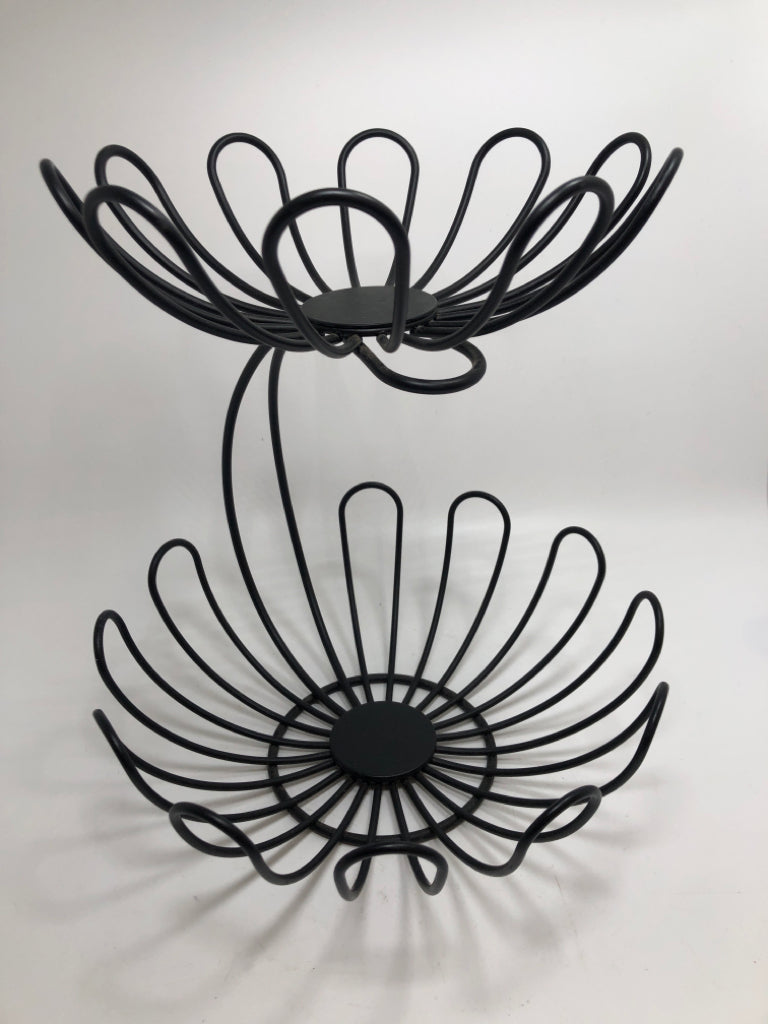 2 TIER BLACK METAL FRUIT BASKET.