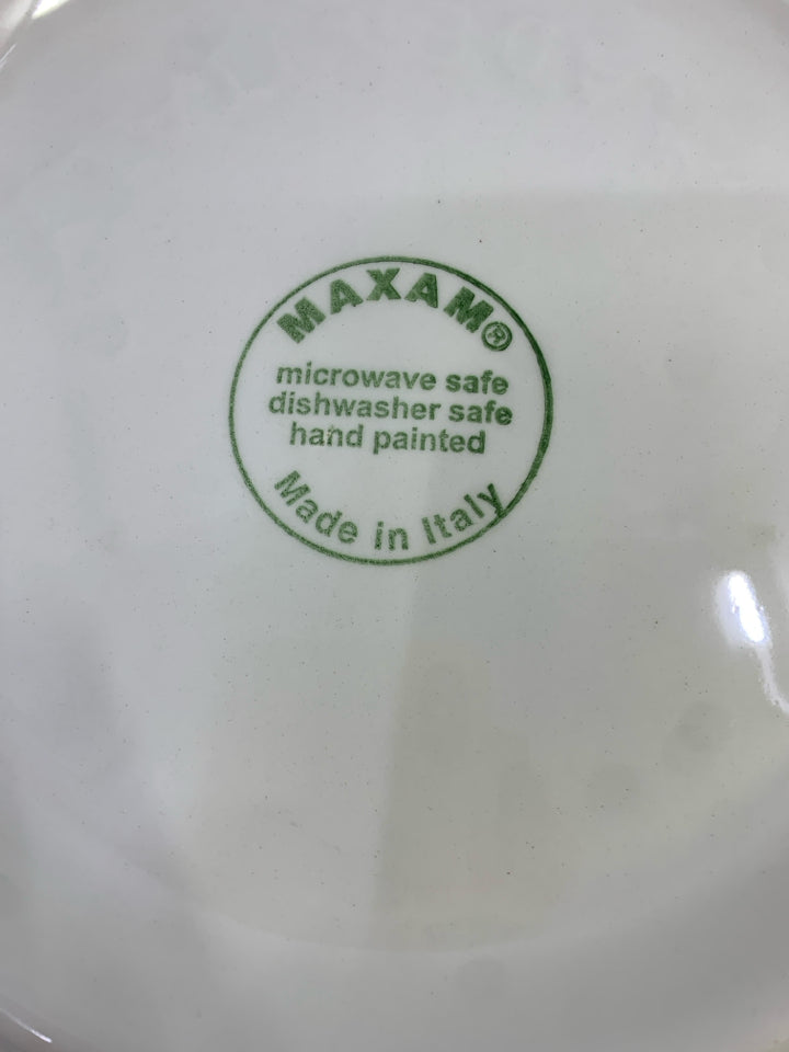 OLIVE PAINTED SERVING BOWL W/GREEN EDGE.