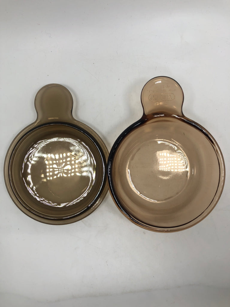 AMBER GLASS CORNING GRAB IT BOWL W/LID.