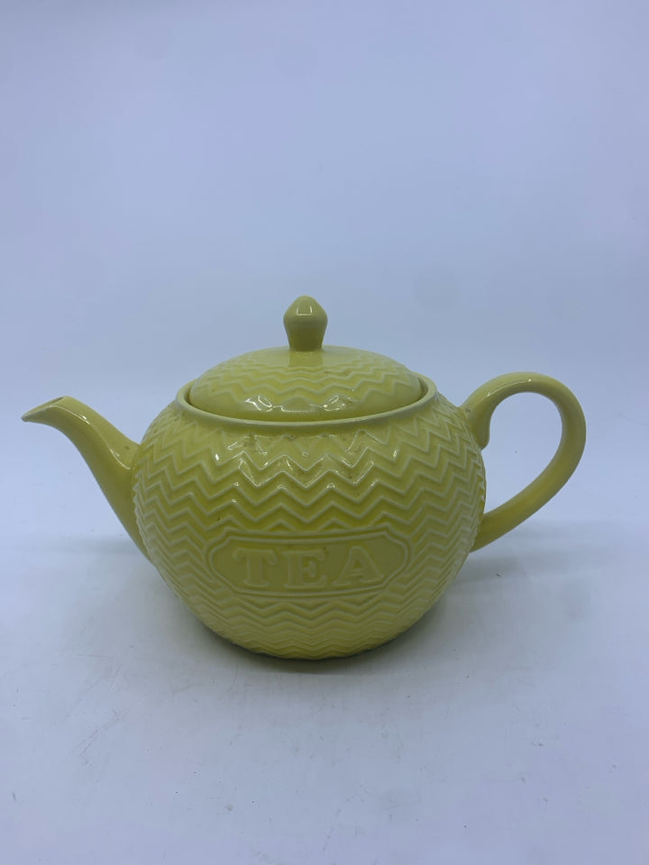 YELLOW TEXTURED "TEA" TEA POT.