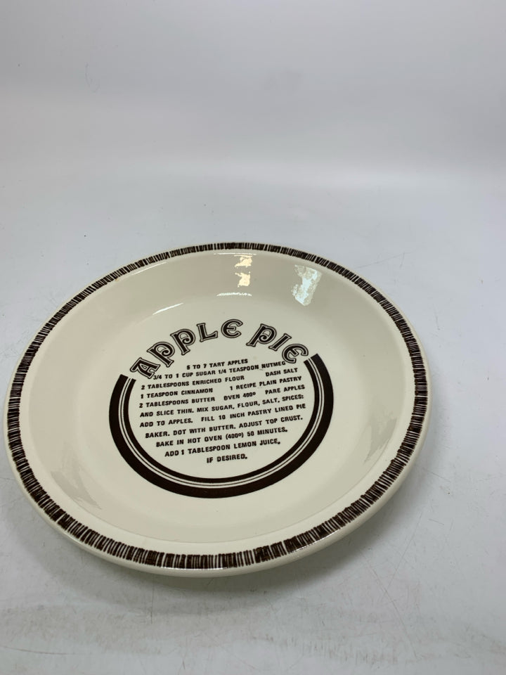VTG APPLE PIE PLATE W/ RECIPE.