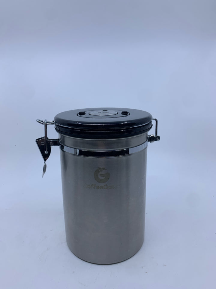 COFFEEGATOR SILVER METAL CANISTER.