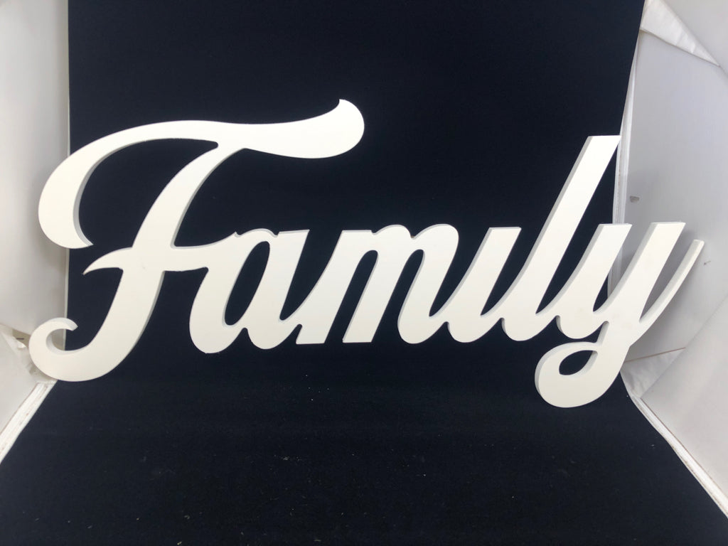 "FAMILY" WHITE WOOD WALL SIGN.
