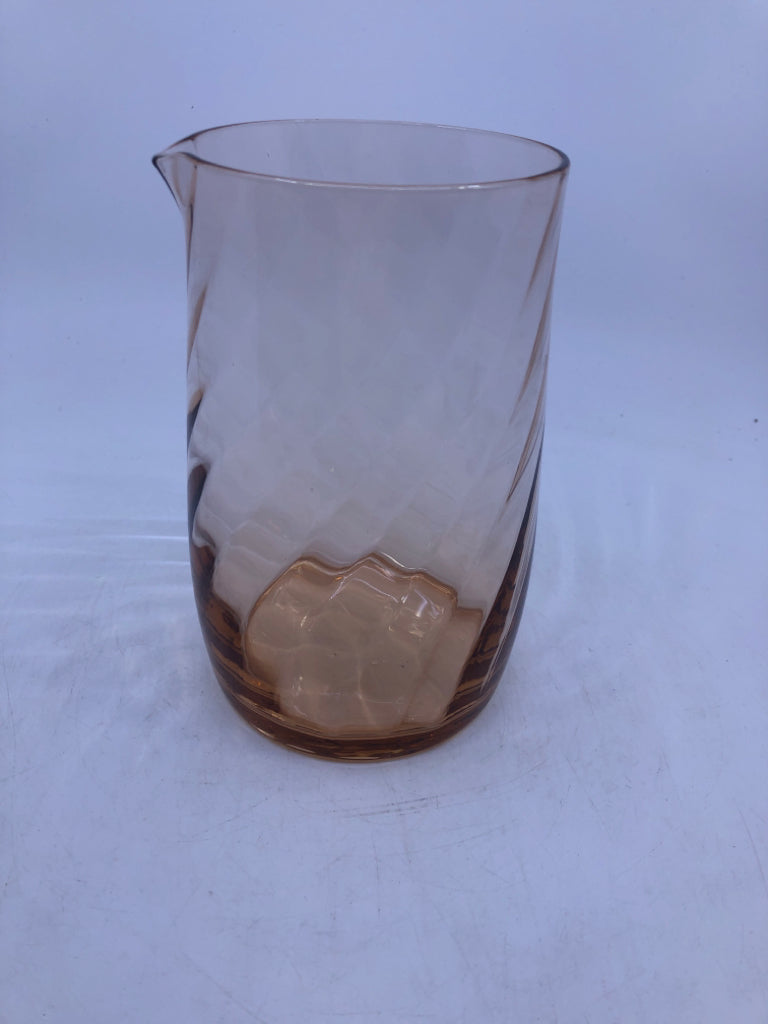 ORANGE TINT COCKTAIL PITCHER W/ NO HANDLE SWIRL RIBBED.