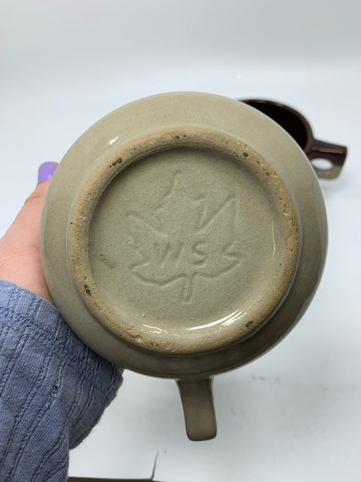 2 STONEWARE SOUP MUGS.