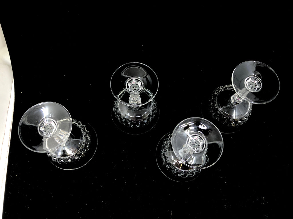 4 CRYSTAL WINE COUPE GLASSES.