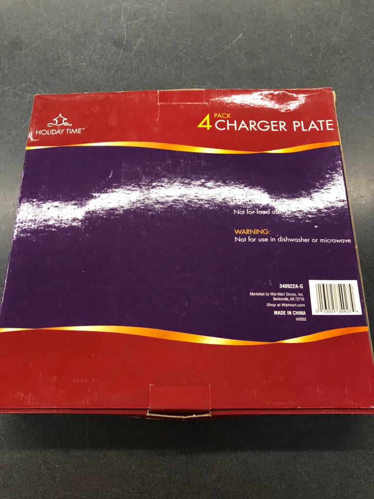 4 NIB CHARGER PLATES.