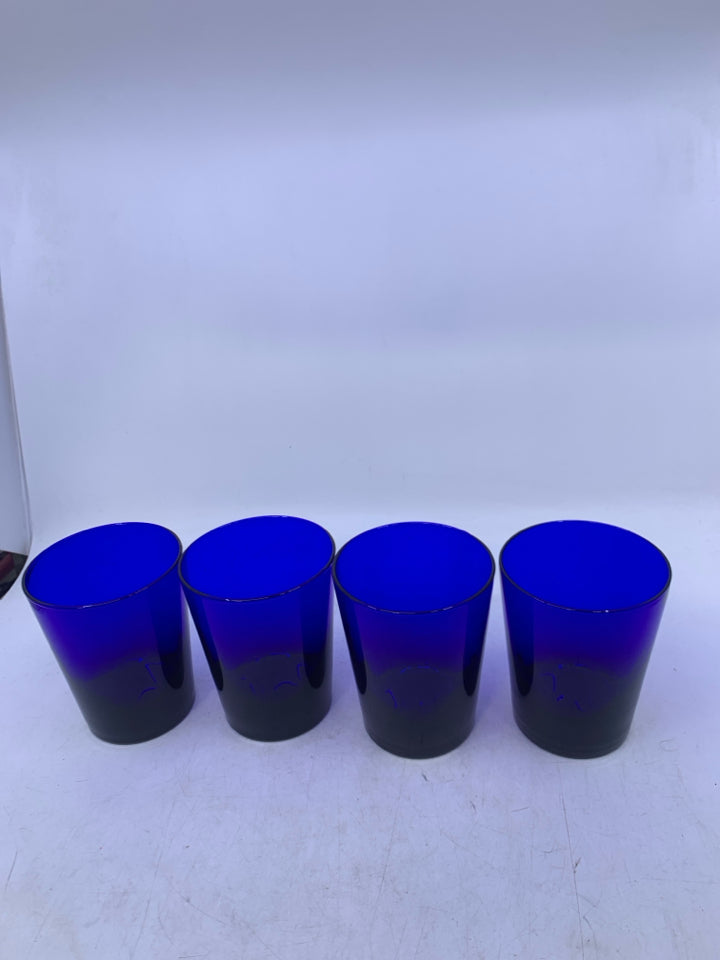 4 HEAVY BOTTOM COBALT BLUE GLASSES.