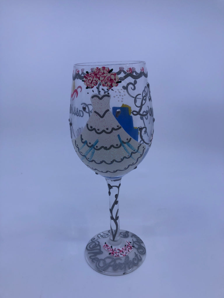 "BRIDE" DECORATED WINE GLASS.