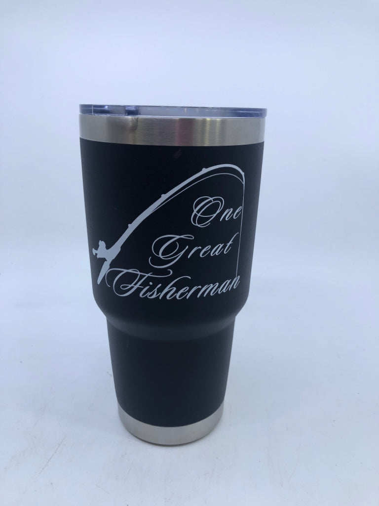 ONE GREAT FISHERMAN STAINLESS TRAVEL TUMBLER W/LID.