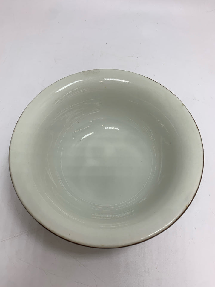 3 VTG BROWN STONEWARE CUSTARD BOWLS.
