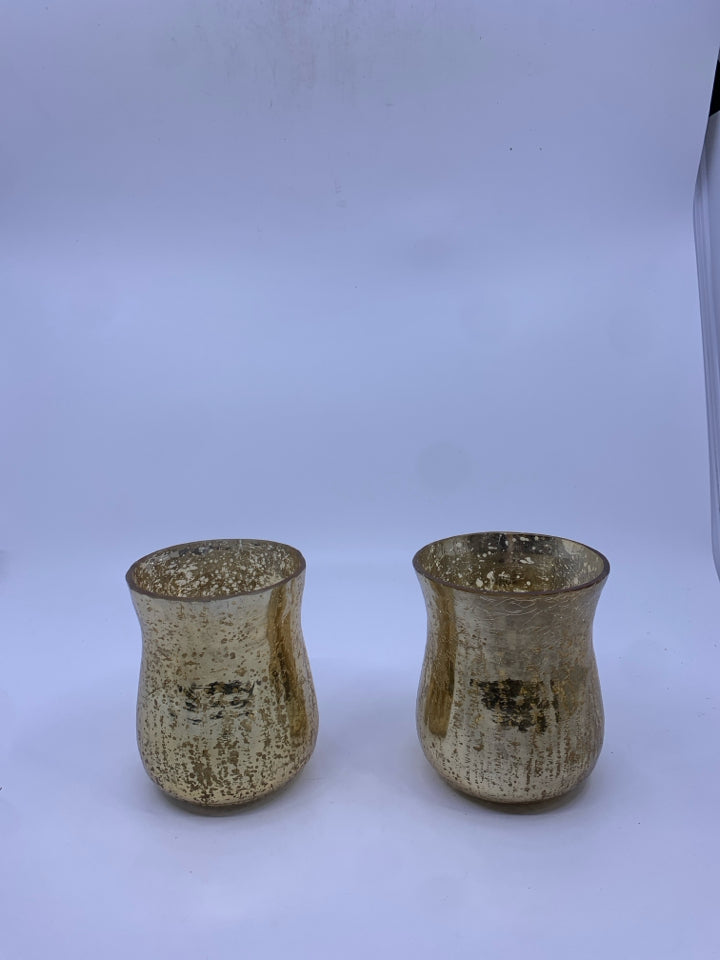 2 GOLD MERCURY GLASS CANDLE HOLDERS.