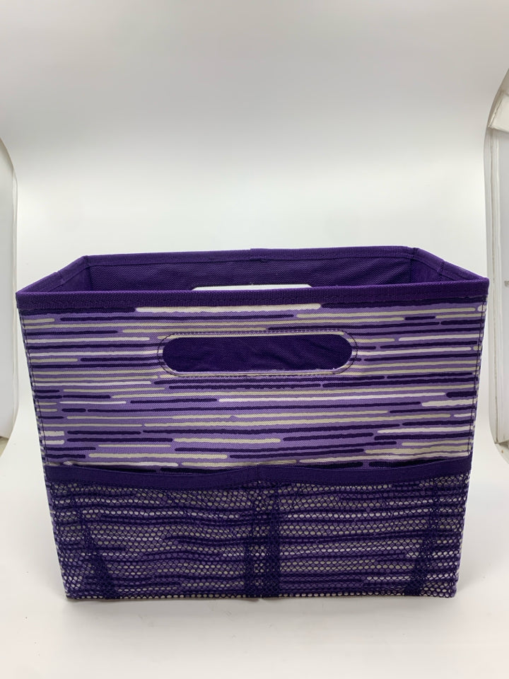 PURPLE WHITE STRIPE FABRIC MAGAZINE BIN.