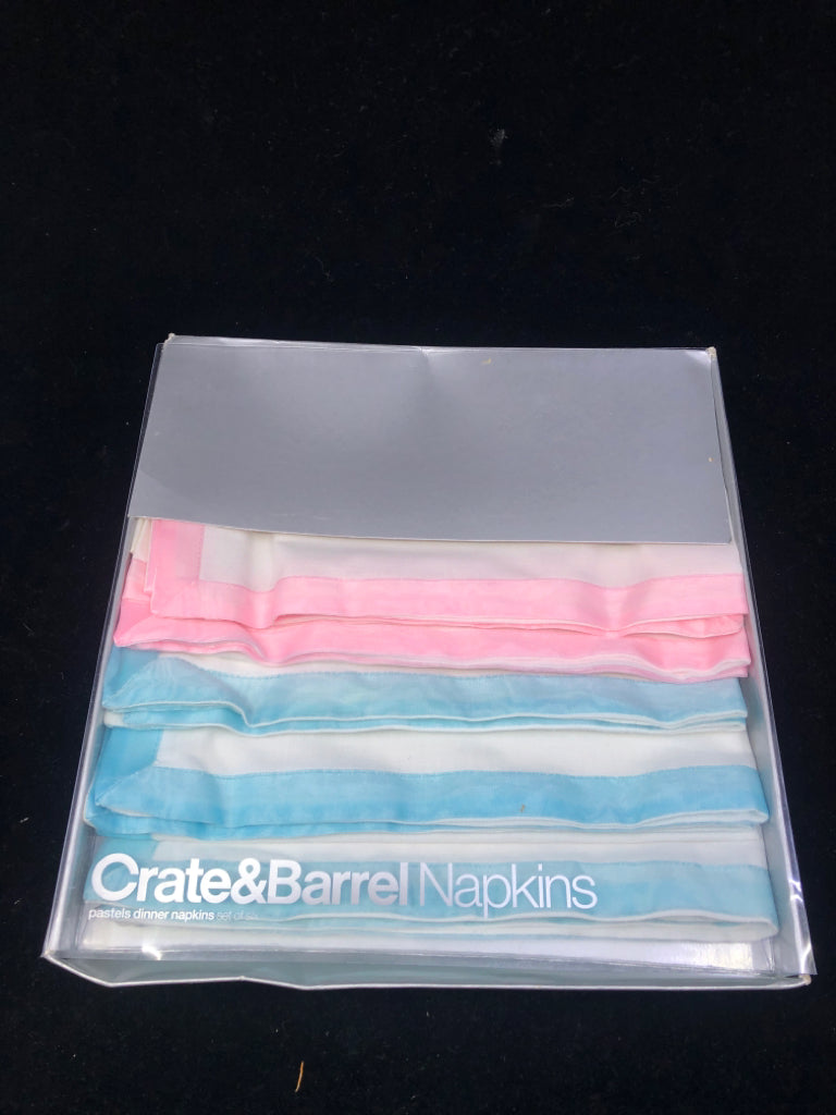 NIB CRATE & BARRELL PASTELS DINNER NAPKINS, SET OF 6 PINK/BLUE