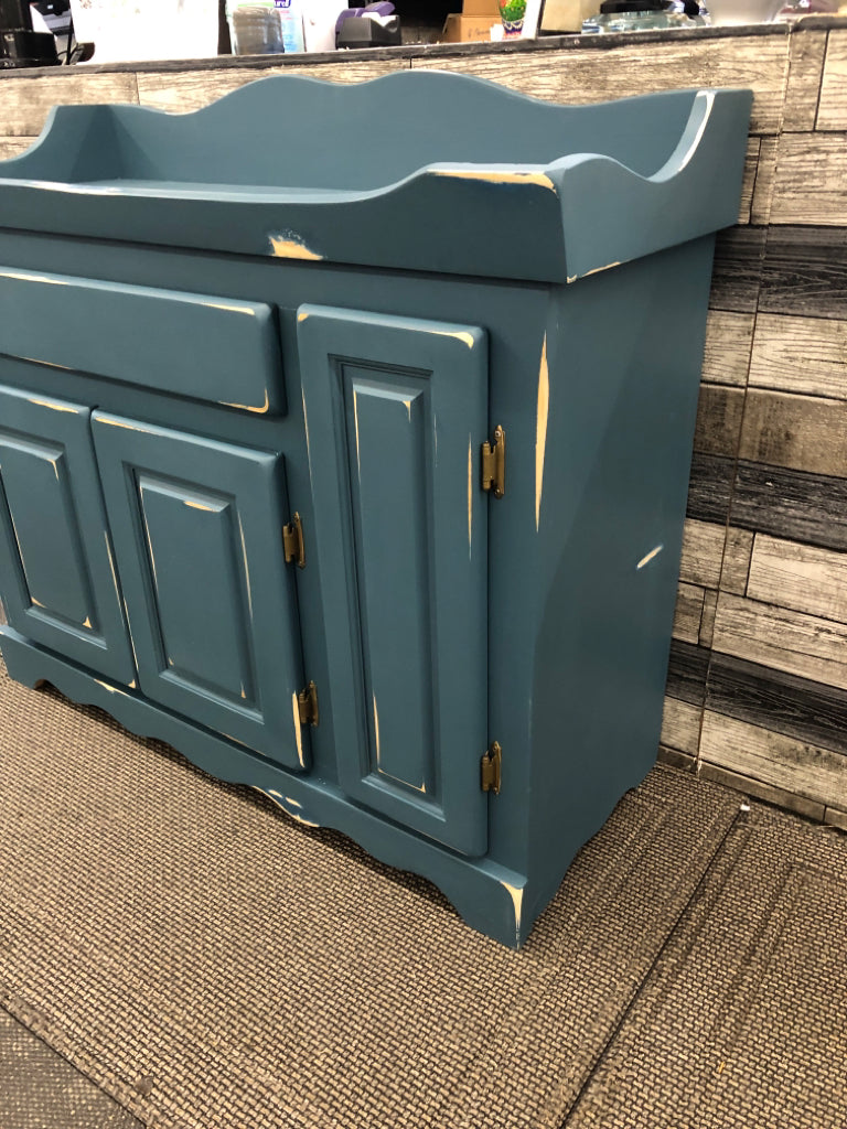 TEAL DISTRESSED 3 CABINET DRY SINK.