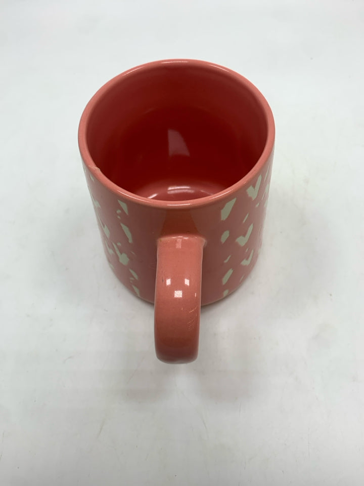 PINK GLAZED MUG W/HEART DESIGN.