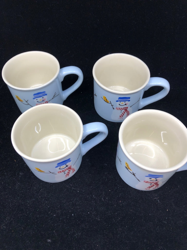 4 PALE BLUE SNOWMEN MUGS HARTSTONE.