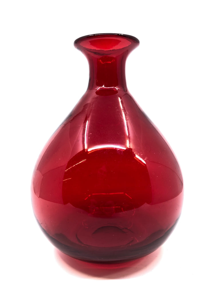 RED GLASS BUBBLE VASE.