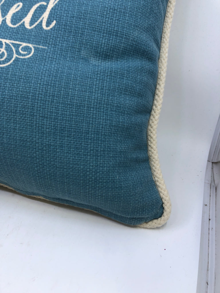 TEAL BLESSED W/FLORALS ACCENT PILLOW.