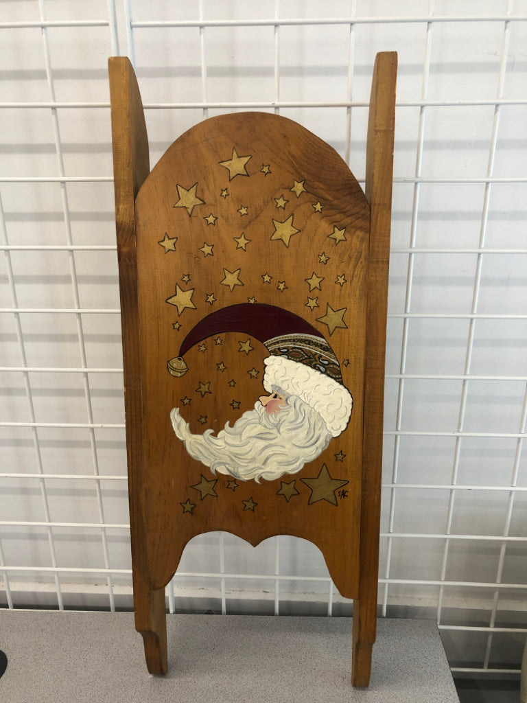 SANTA MOON PAINTED SLED DECOR.