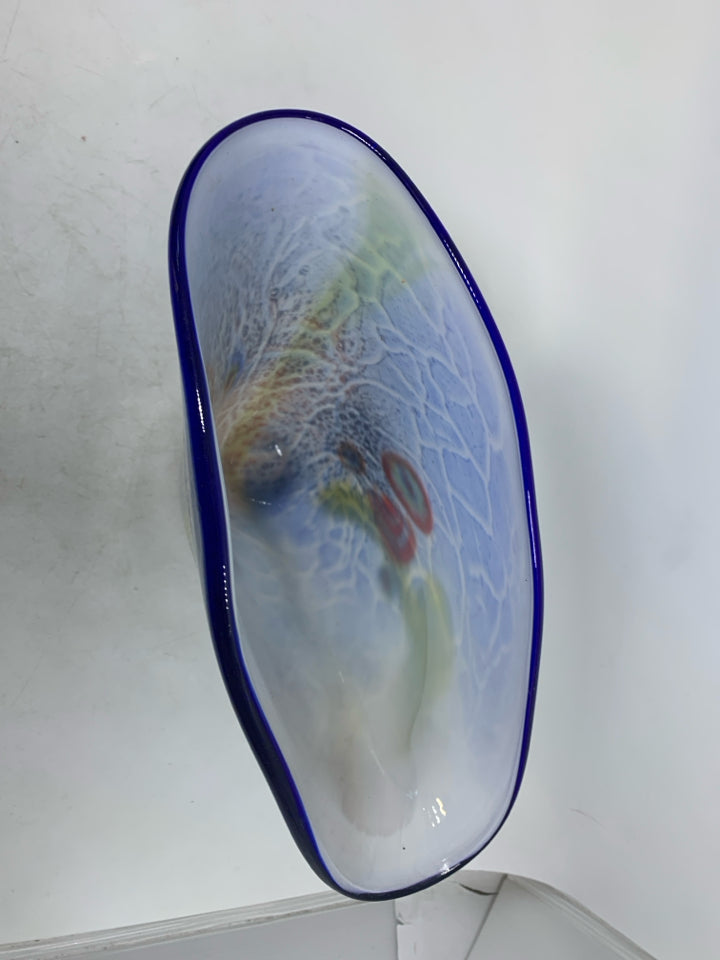 HEAVY COLORFUL BLOWN GLASS VASE.