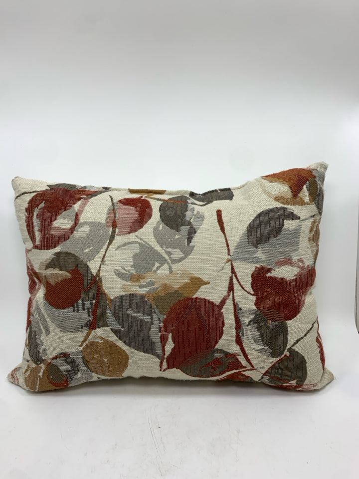 RED & GRAY LEAF FABRIC PILLOW.