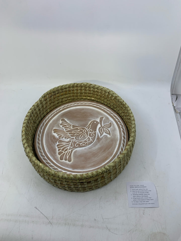 WOVEN BASKET W/ WARMER INSERT EMBOSSED DOVE.