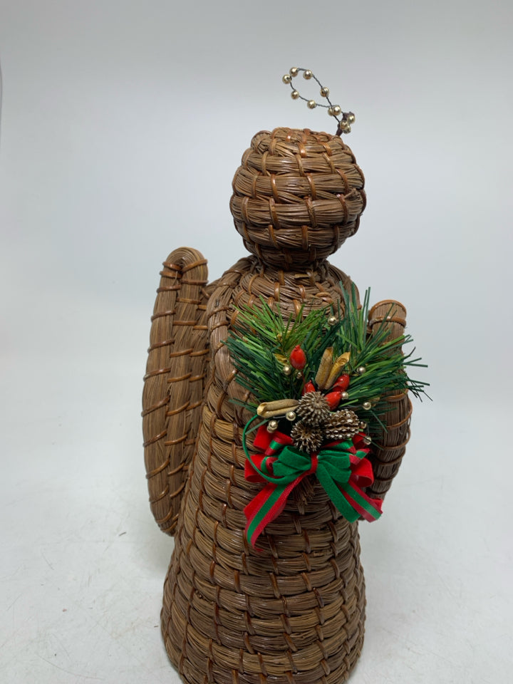 WOVEN BROWN ANGEL TREE TOPPER W/ TAG.
