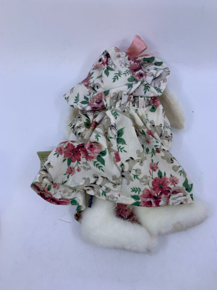 WHITE BUNNY W/ FLORAL DRESS/HAT.