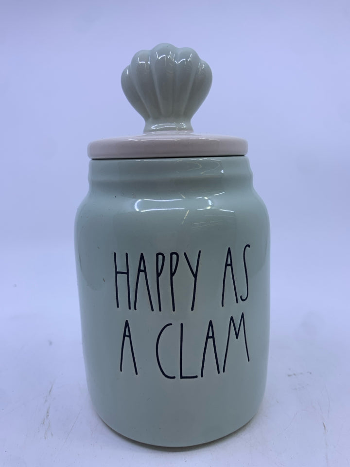 HAPPY AS A CLAM - PALE BLUE CANISTER.