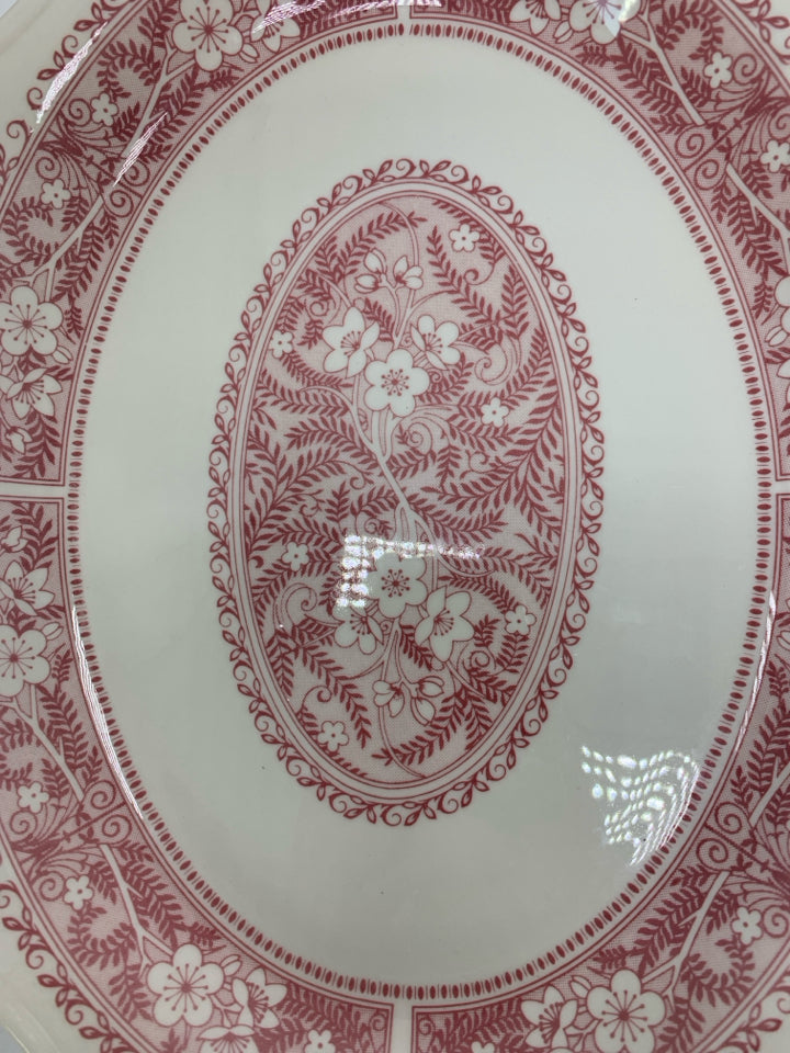 2 VTG OVAL RED DETAILED SHALLOW SERVING BOWLS.