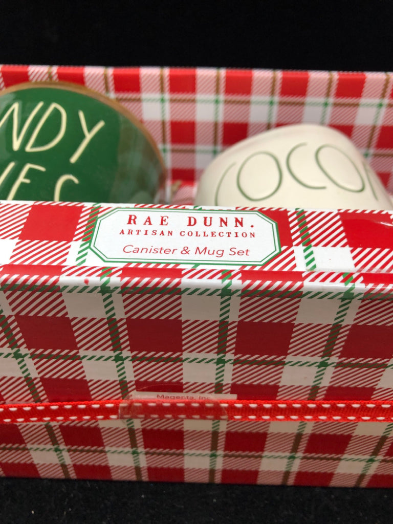 NIB RAE DUNN CANDY CANE CANISTER/ COCOA MUG SET.