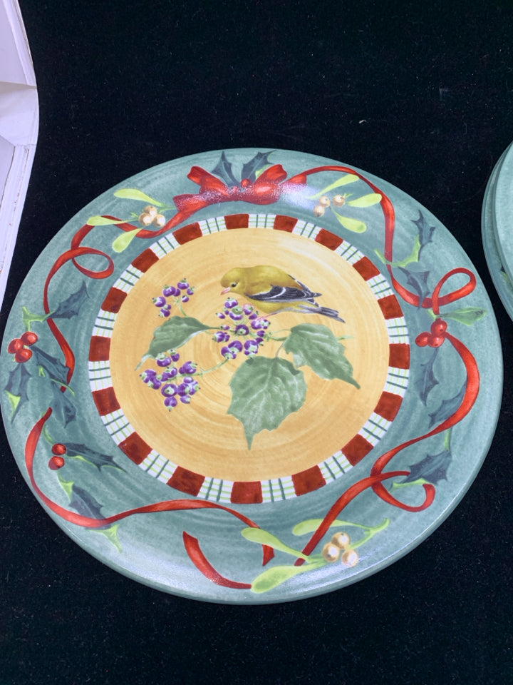 3 LENOX GOLD FINCH DINNER PLATES.