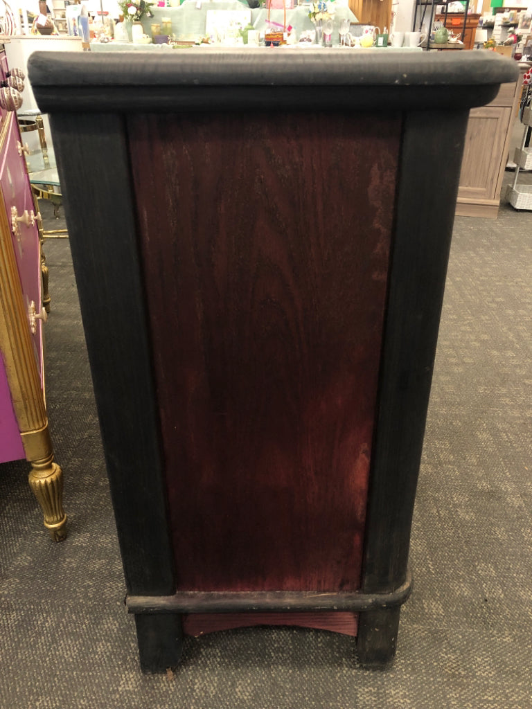 RUSTIC BUFFET TABLE 2 DRAWERS 3 LOWER CABINETS MATTE BLACK W/ DARK RED DETAILS B